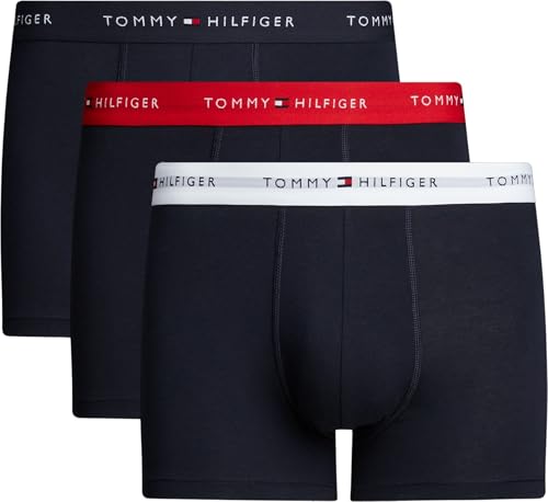 Tommy Hilfiger Herren 3er Pack Boxershorts Trunks mit Logobund, Mehrfarbig (Primary Red/White/Desert Sky), L