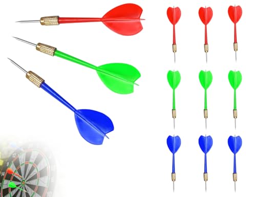 Lhbwhiz 9 Stück Dartpfeile Set,Professional Nadelspitze Darts,Kinder Darten Pfeile,Profi Steeldarts mit Metallspitze,für Kinderparty Geburtstags Karneval Dartspiel(11cm,3 Farben)