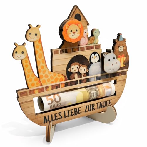 Taufgeschenke für Mädchen Jungen, Geldgeschenk Verpackung für Taufe Mädchen Junge, Taufkarte Holz mit Umschlag, Taufe Geschenk