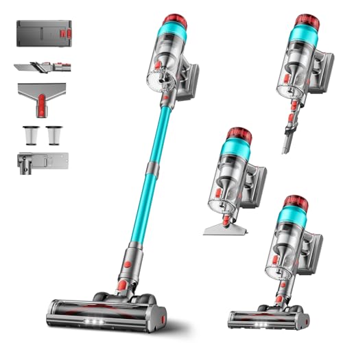 60000Pa/600W Akku Staubsauger Kabellos 75Mins Laufzeit, Wandmontierte Ladestation, Akkustaubsauger Cordless Vacuum Cleaner mit Smart Display Anti-Verhedderung-Bürste für Teppich Hartboden Tierhaare