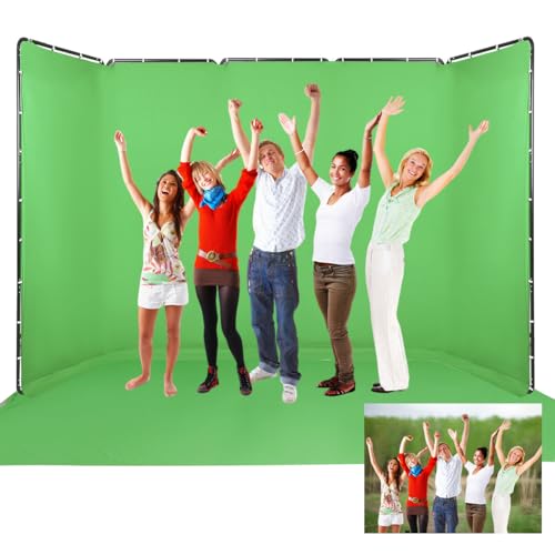 GSKAIWEN 2.4 x 5M Professionelles, tragbares, großes Chromakey-Grün-Hintergrund mit Rahmen, Fotografie-Hintergrund-Unterstützungssystem für Fotostudio-Videoaufnahmen, Live-Übertragungen, Party, Bühne