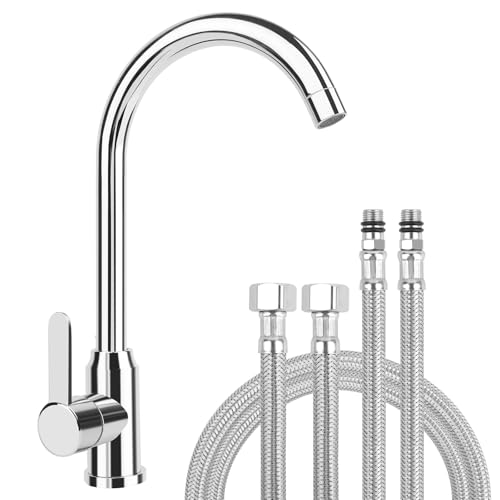 Wasserhahn Küche Wasserhahn Küchenwasserhahn Spüle Küchenamatur Mischbatterie Küche Armatur Küche Spültischarmatur spültischarmaturen Küchenbatterie in Silber Edelstahl Faucet G3/8''