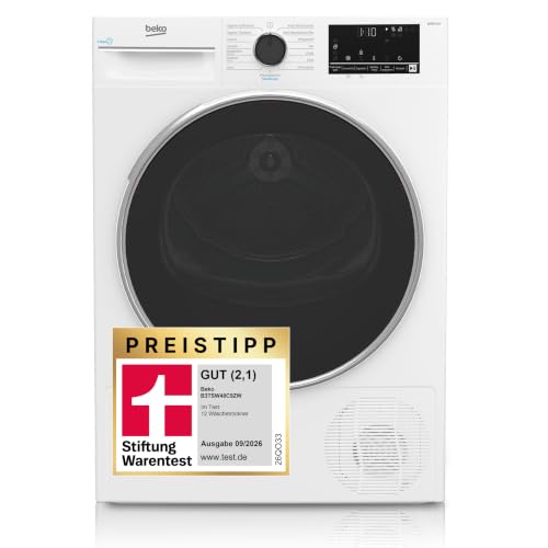 Beko Wäschetrockner, 8 kg, Stiftung Warentest GUT (2,1)*, Kondenstrockner, 15 Programme, Sensortrocknung, Säulenfähig, Aquawave Schontrommel, B3TSW48C9ZW