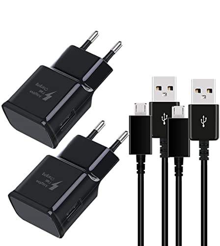 2 Pack Ladegerät mit Micro USB Ladekabel für Samsung Galaxy S7 S6 Edge S4 A6 J8 J7 J6 J5 J3 Note5/4 Tab S/S2, AFC Schnellladegerät USB Charger mit Micro USB 2.0 Schnellladekabel 1.5m (Schwarz)