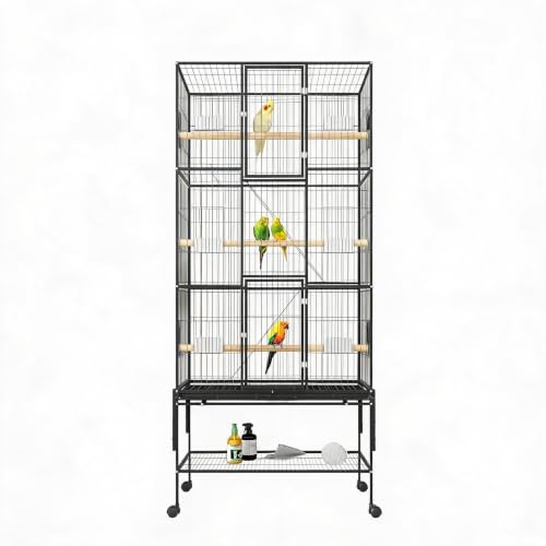 Vogelkäfig,Holzstangen, rollbarem Stand, Schmutzwanneneinsatz 81x46x175cm