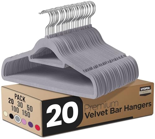Utopia Home - Antirutsch-Kleiderbügel aus Samt - rutschfeste und strapazierfähige Kleiderbügel aus Samt mit Krawattenhalter - Stark genug, Jacken und Pullover zu halten (Grau, 20er-Pack)