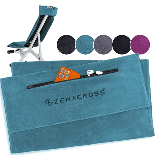 ZENACROSS - Fitness Handtuch Mikrofaser 120x50 - Schnelltrocknend, Reißverschlusstasche - Weiches Sporthandtuch fürs Fitnessstudio & Gym - Marineblau