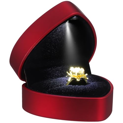 Hemobllo Verlobungsring Box, LED Ringbox Herzform, Verlobungsring Paar, Ring Schachtel Schmuckschatullen Geschenkbox für Hochzeit Verlobungsring Valentinstag (Rot)