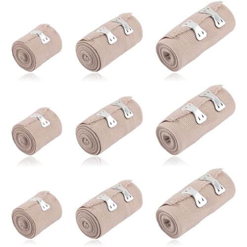 Deepton 9 Stück Elastische Binde, Fixierbinde mit 2 Clips, Binden Verband