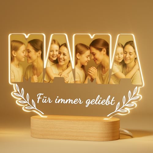 iDIY Personalisierte LED Nachtlicht Lampe für Mama - Muttertagsgeschenk - Personalisierte Geschenke für Mama zum Geburtstag mit Foto und Gravur