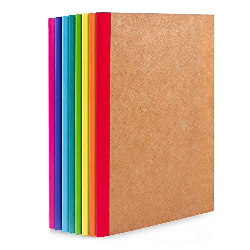 feela Kraft Notizbuch A5 liniert, 8 Notizbücher Set, Notizheft mit Regenbogen Rücken in 8 verschiedenen Farben, 60 Seiten, 21x14cm, Notizblock Set geeignet für Büro & Schule, Kraftpapier, Din A5