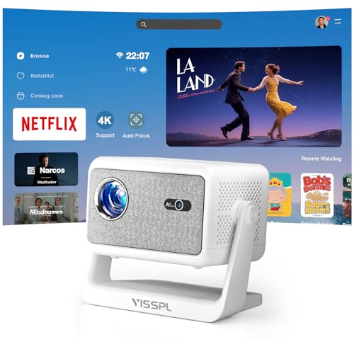 Smart Mini Beamer【Netflix Offiziell ＆ Autofokus / 6D Trapezkorrektur 】 27000L WiFi6 Bluetooth Beamer Klein Full HD 1080P, VISSPL Unterstützt 4K Video Projector,Handy Projektor für Heimkino/Outdoor