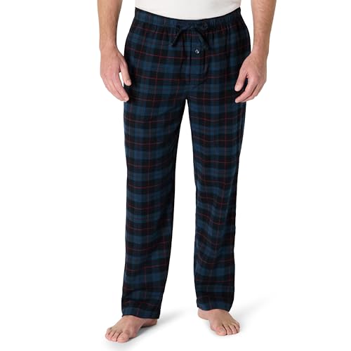 Amazon Essentials Men's Flannel Pajama Pant, Navy/Black Plaid, Large