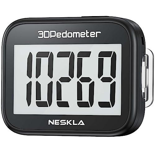 NESKLA 3D-Schrittzähler zum Gehen, einfacher Schrittzähler mit großer Digitalanzeige, Schritt-Tracker mit abnehmbarem Clip-Lanyard, genaue Schrittverfolgung für Männer, Frauen, Kinder, Erwachsene