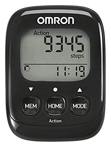Omron Walking Style IV Schrittzzähler, schwarz, 3D Sensor für genaue Messung, misst aerobe Schritte, Distanz, verbrannte Kalorien; mit Speicher, Action Modus und großem Display, einfache Anwendung