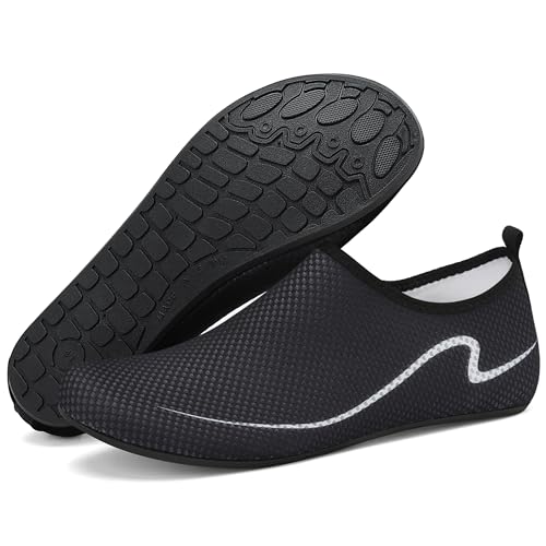 VOLHAL Badeschuhe Damen Herren Wasserschuhe Schnell Trocknend Schwimmschuhe rutschfest Strandschuhe für Strand,Pool,Meer,Wassersport,Surfen(Schwarz,43 EU)