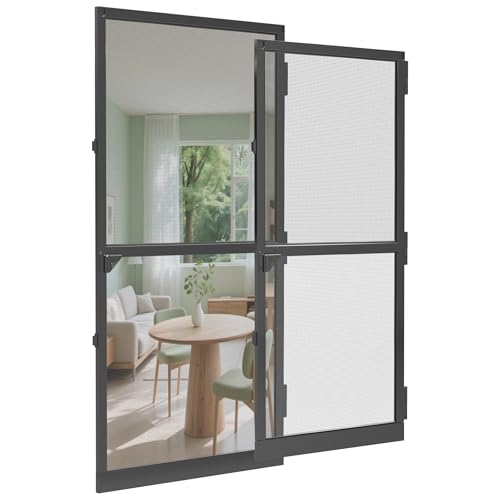 Suusolny Fliegengitter Tür mit Alurahmen Insektenschutz Fliegenschutz Tür individuell zuschneidbar Magnetische Tür als Selbstbausatz Balkontür Lofttür Staubtür 95×210cm - Schwarz