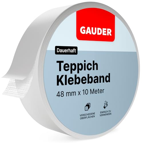GAUDER Teppichklebeband doppelseitig extra stark - Teppichkleber für Bodenbeläge, Teppiche & Treppen - Klebepads, Fixierung & Verlegeband (10 m x 48 mm)