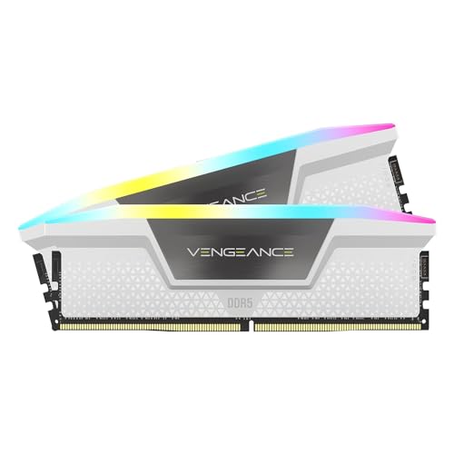 Corsair Vengeance RGB DDR5 RAM 32GB (2x16GB) 6000MHz CL30 Intel XMP iCUE Kompatibler Computerspeicher - Weiß (CMH32GX5M2B6000C30W)