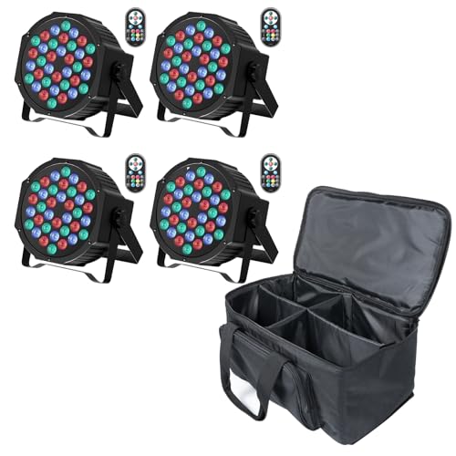 SEBRUANC 4PCS LED Par Scheinwerfer mit Par Tasche, RGB 36 LED Strahler Bühnenlicht mit Fernbedienung und Sound Aktivierungsmodus, Disco Licht für DJ Bar, Hochzeit, Geburtsta, Party,Festivals
