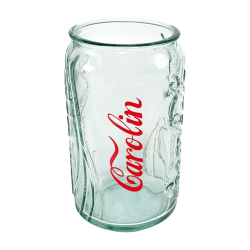 Herz & Heim® Coca-Cola Trinkglas personalisiert mit Name – Retro Design in Dosenform – 100 % recyceltes Glas, 300 ml, handgemacht in Spanien – Individuelles Geschenk für Cola Fans