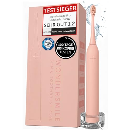 Wondersmile Schallzahnbürste PRO - Testsieger 2026-100 Tage risikofrei testen - TÜV SÜD-geprüft - Elektrische Zahnbürste, 4 Programme - 60 Tage Power Batterie mit Smart-Bürstenkopf (Atomic Rose)