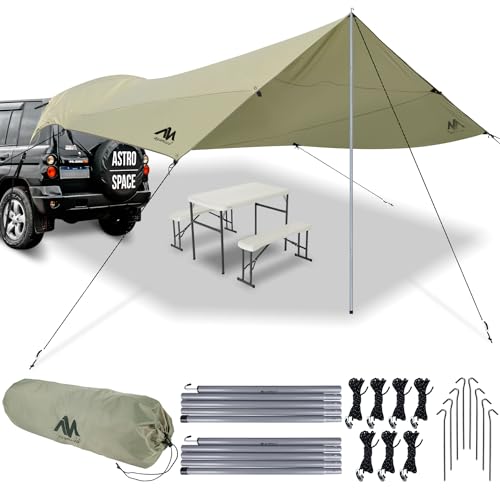 Auto Markise Vorzelt, Wasserdicht Sonnensegel Camping Dachzelt Dachträger Sonnenschutzdach mit UV-Schutz (UV80) & Wasserdicht-Coating Heckklappe für Auto SUV Wohnwagen PKW Van Outdoor (485 x 427 cm)