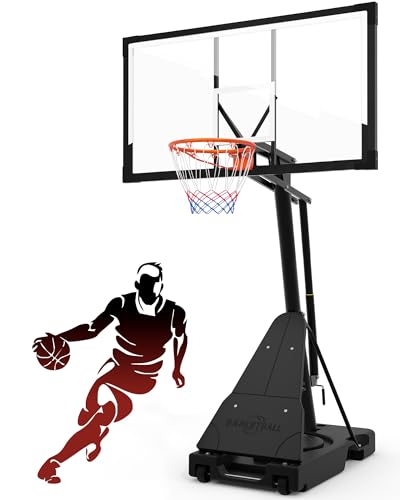 PIZZELLO Basketballkorb 132 x 77 cm Backboard Tragbarer Basketballkorb für den Außenbereich, 133-305 cm stufenlose Verstellung Kurbelverstellbares Basketball Korb-System für den Garten