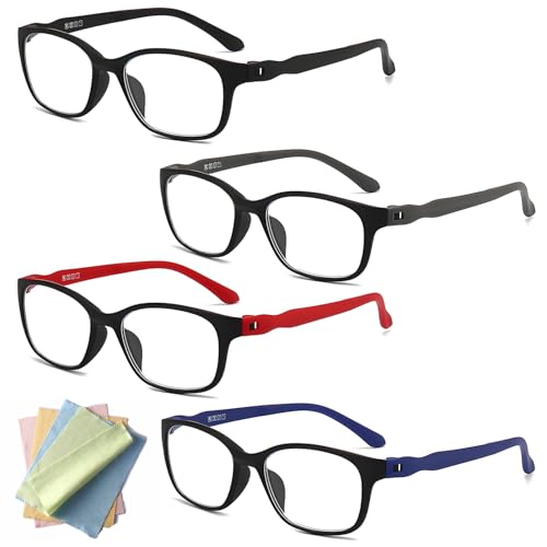 Mulapucher 4 pack Lesebrille für Damen und Herren, Schmaler Rechteckiger Rahmen mit blaulichtfilter Brille Lesehilfe für Damen Herren+1.00