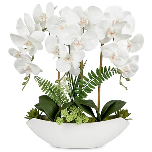 Kunstpflanze Orchideen Künstliche Deko Blumen Kunstblumen Wie Echt Mit Real-Touch Blüten im Keramiktopf Tischdeko Fensterbank Deko, Höhe 41cm