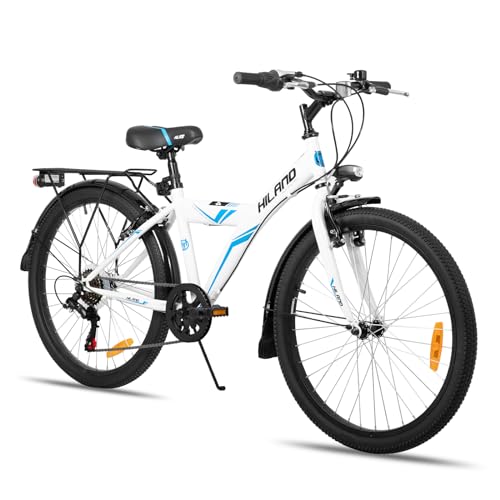 Hiland 24 Zoll Kinder Mountainbike, Kinderfahrrad Kinderfahrräder, 6 Gang Double V Brakes mit Gepäckträger, Fahrrad für Jungen Mädchen, Weiß