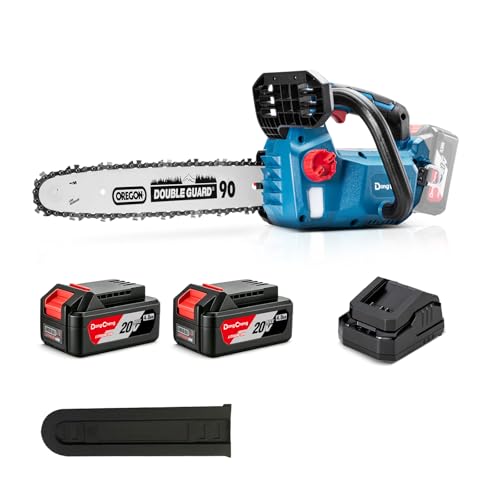 DongCheng Akku Kettensäge 20V, Brushless 900W, 25cm Schnittlänge, 2×4Ah