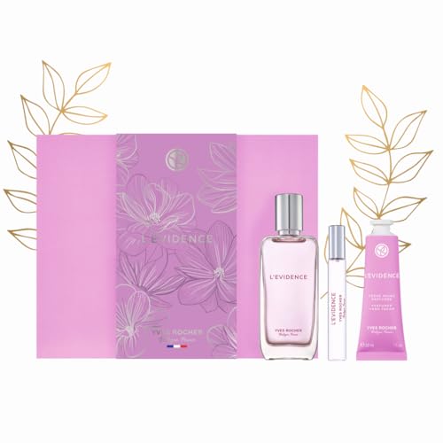 Yves Rocher Parfum L'EVIDENCE - Geschenkset für Frauen - Noten von Pfirsich, Magnolie und Patschuli - Eau de Parfum 50ml + Zerstäuber 8ml + Handcreme 30ml