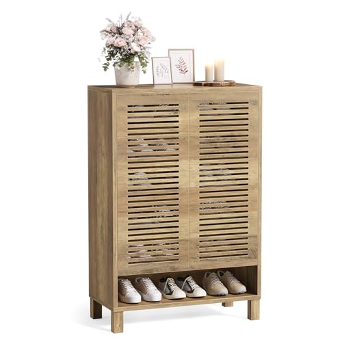 LITTLE TREE Freistehender Schuhschrank, Schmales Landhaus Möbelstück für den Eingangsbereich, Platzsparender 6-Fächer Organizer aus Holz in Eiche