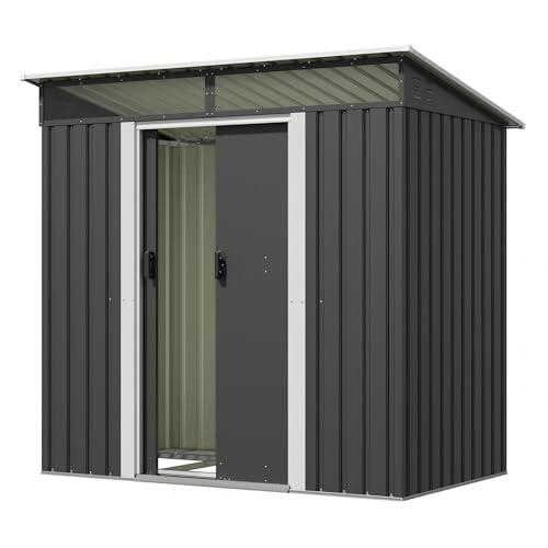 Devoko Metall Geräteschuppen 196x122x182cm mit Fundament, 4.2m³ Gerätehaus mit Oberlichte und Pultdach, Outdoor, Wetterfest, Fahrradschuppen, Gartenhaus für Terrasse, Rasen, Anthrazit