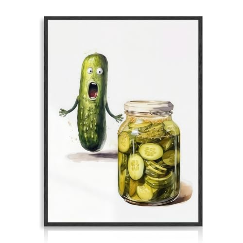 Dazzlewall Lustige Küche Gurke Leinwand Wandkunst Spaß Gurke Aquarell Malerei Bild Eclectic Wanddekoration für Küche 30×40 cm Ungerahmt