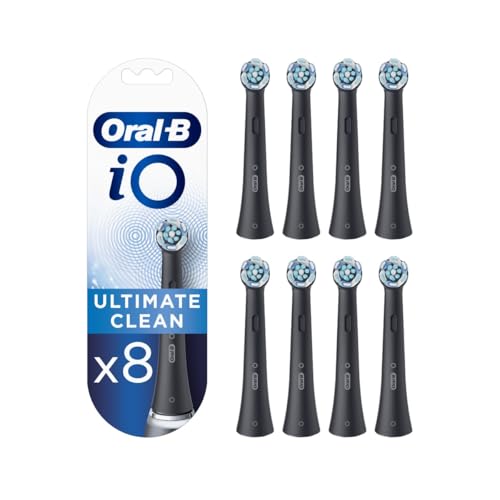 Oral-B iO Ultimative Reinigung Aufsteckbürsten — ORIGINAL Zahnbürstenaufsatz für Elektrische Oral-B iO Zahnbürsten — Ersatzbürsten, Bürstenköpfe — Tiefenreinigung & Plaqueentfernung — Schwarz, 8 Stück