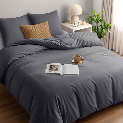 Utopia Bedding Bettwäsche 155x220 - Mikrofaser Bettbezug 155x220 cm + 2 Kissenbezüge 80x80 cm - Grau