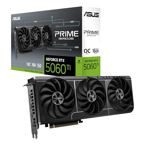 ASUS Prime GeForce RTX 5060 Ti 16GB GDDR7 OC Edition Gaming Grafikkarte (Nvidia GeForce RTX5060Ti DLSS 4, 2,5-Slot Design, PCIe 5.0, 3X DisplayPort 2.1b, 1x HDMI 2.1b, PRIME-RTX5060TI-O16G)
