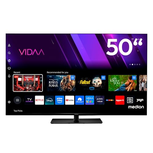 MEDION 125,7 cm (50 Zoll) Fernseher (Smart-TV, Dolby Vision HDR, VIDAA Store, Prime Video, Disney+, DAZN, Paramount+, HbbTV, PVR, Bluetooth, MD 850300)