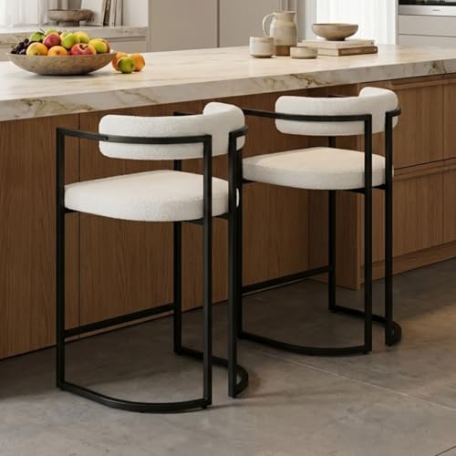 chairus Barhocker 2er Set mit Lehne Kunstfell bar Stool Tresenhocker Weiß