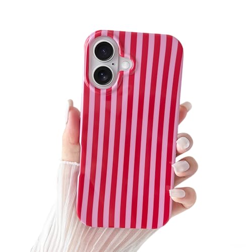 SmoBea Kompatibel mit iPhone 16 Hülle, Süßes Striped Handyhülle, Weiches TPU, Schlanke, Stoßfeste Telefonabdeckung für Frauen und Mädchen, Schön und Stilvoll, Rot
