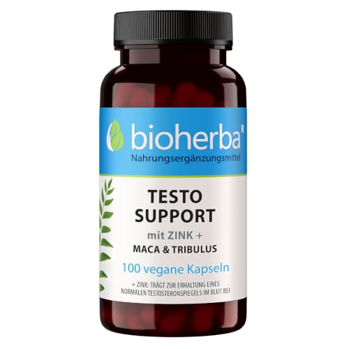 Testo Support – 100 vegane Kapseln | Maca, Tribulus, Bockshornklee, Cordyceps & Ginseng | Mit Zink, Selen, L-Citrullin & L-Histidin von BIOHERBA