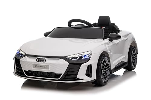 FINOOS Kinder Elektroauto Audi RS-e-tron 12V Kinderauto mit 2,4 GHz Fernbedienung, Kinderfahrzeug mit Hupe, LED, Musik, Sanftstart, Elektrofahrzeug mit Hilfsrad, für 1-4 Jahre Kinder (Weiß)