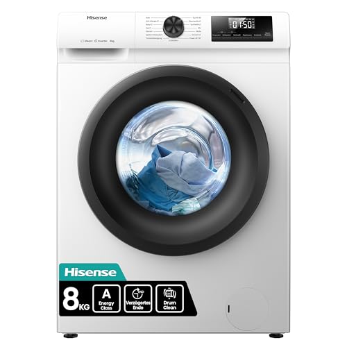 Hisense WF1Q8041BW Waschmaschine mit Dampffunktion /8KG /1400 U/Min /15 Programme/Anti-Allergie Programm/Baby-Wäsche/AutoWash/QuickWash/Daunen/Eco/Power 49' / Verzögertes Ende/EEK: A/Weiß