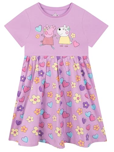 Peppa Pig Mädchen Kleid | Baumwolle Kleider Für Mädchen | Kurzarm Sommer Skaterkleid | Lila 110