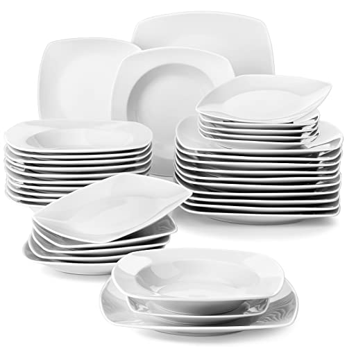 MALACASA, Serie Julia, Teller Set 12 Personen Modern, KLEIN Tafelservice 36 Teilig, Porzellan Geschirrset mit je 12 Speiseteller, 12 Dessertteller, 12 Suppenteller Grauweiß