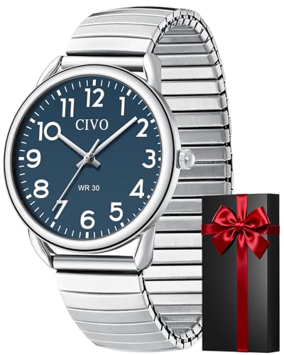 CIVO Gut Ablesbar Herren Uhren: Einfach Groß Ziffernblatt Damenuhr - Wasserdicht Klassische Unisex Silber Analog Quarzuhr Geschenke für Senioren mit Sehschwäche