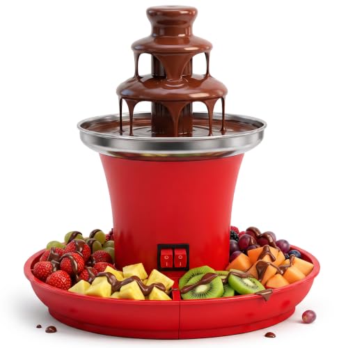 Schokoladenbrunnen mit Obstplatte, Elektrisch Schokolade Brunnen, 3 Etagen Schokobrunnen, Schokobrunnen Klein für Partys, Weihnachten, Silvester, 200ML, 35W