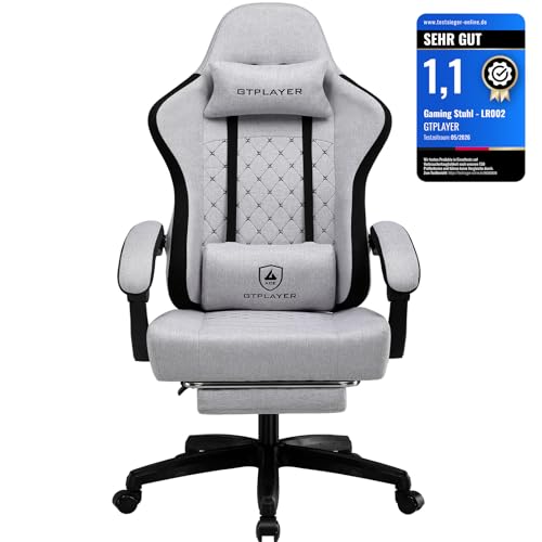 GTPLAYER Gaming-Stuhl, Bürostuhl mit Taschenfederkissen 150kg, ergonomischer Computerstuhl mit hoher Rückenlehne, mit Lendenwirbelstütze FG
